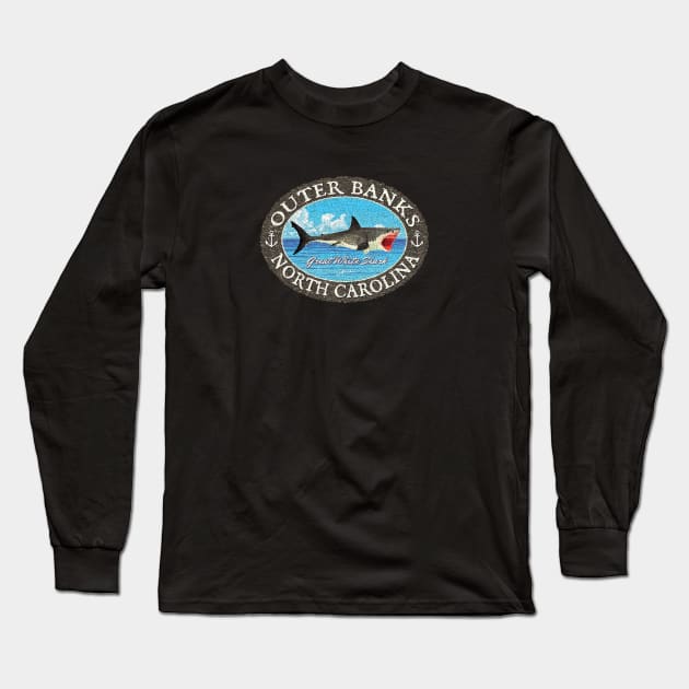 Outer Banks, North Carolina, Great White Shark Long Sleeve T-Shirt by jcombs